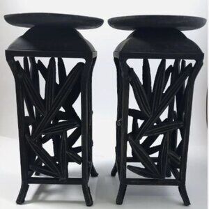 Distressed Black Gold Wrought Iron Set of 2 Candle Holders Southwestern Unused